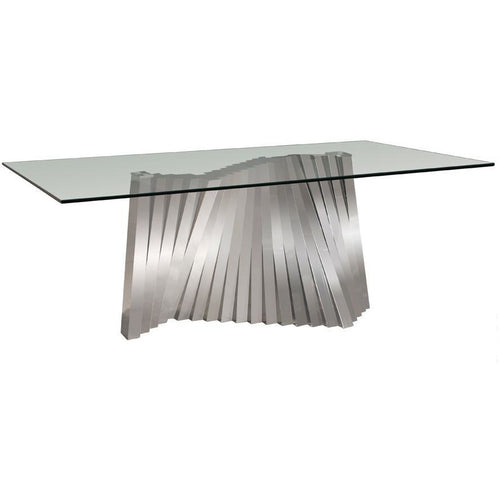 GLASS DESK OR CONFERENCE TABLE WITH FUNKY STAINLESS STEEL BASE